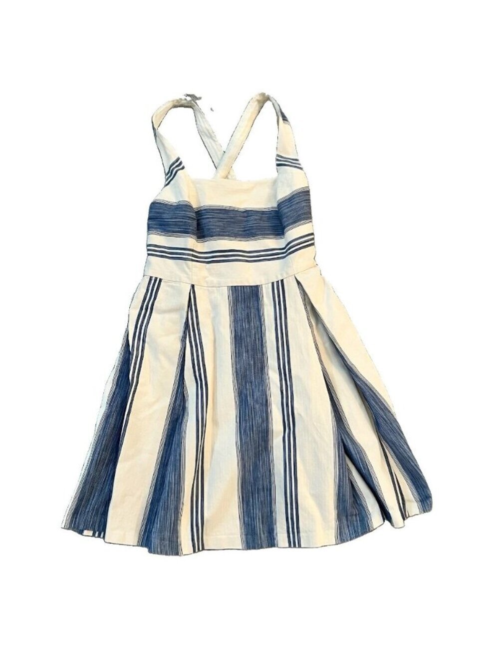 Polo Ralph Lauren Sun Dress Cotton Linen Striped Size 2 Preppy Blue Cream